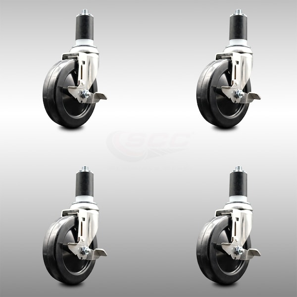 Service Caster 5 Inch 316SS Hard Rubber Swivel 1-5/8 Inch Expanding Stem Caster Set Brake SCC SCC-SS316EX20S514-HRS-TLB-158-4 - main